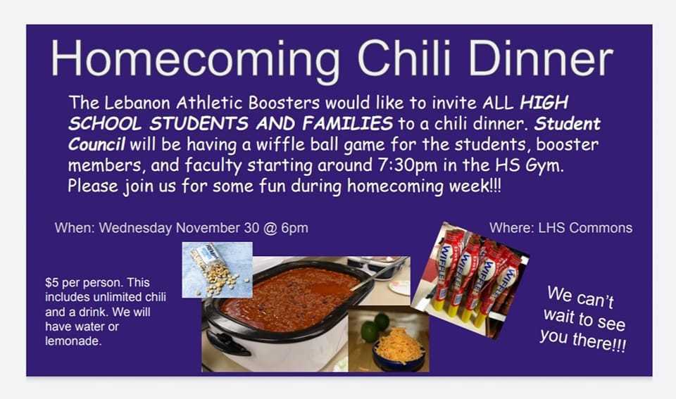 Lebanon Athletic Boosters Chili Dinner Info