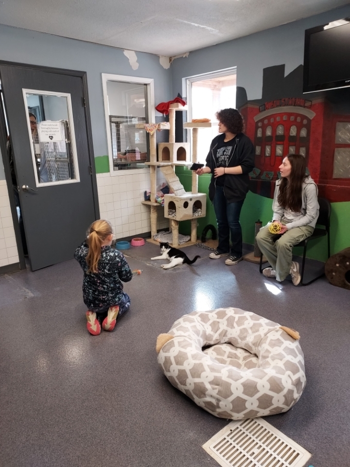 Aryanna and Laney in the cat room